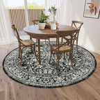 vivorug Round Rug 5ft Vintage-Inspired Round Area Rug Non-Slip Indoor Carpet - Image 2