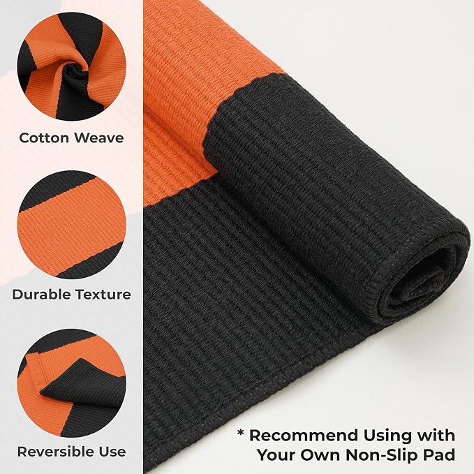 KOZYFLY Striped Outdoor Rug 4x6 Ft Orange and Black Halloween Fall Hand Woven - Image 4