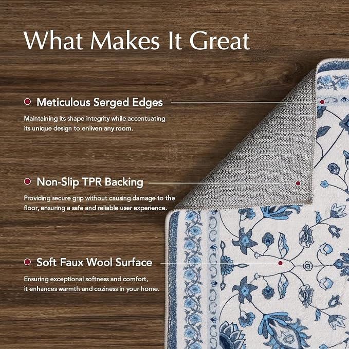 EVERGRACE Hallyway Area Runner Rugs 2x10, Boho Floral Faux Wool Indoor Outdoor - Image 3