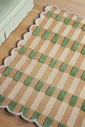 Hand-Tufted Wool Rug with Scalloped Edges, Light Blue Plaid Pattern, Cozy Soft by Unknown