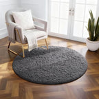 Ophanie Round Rug 2Ft Grey Circle Area Rug, Fluffy Fuzzy Bedroom Carpet by Ophanie