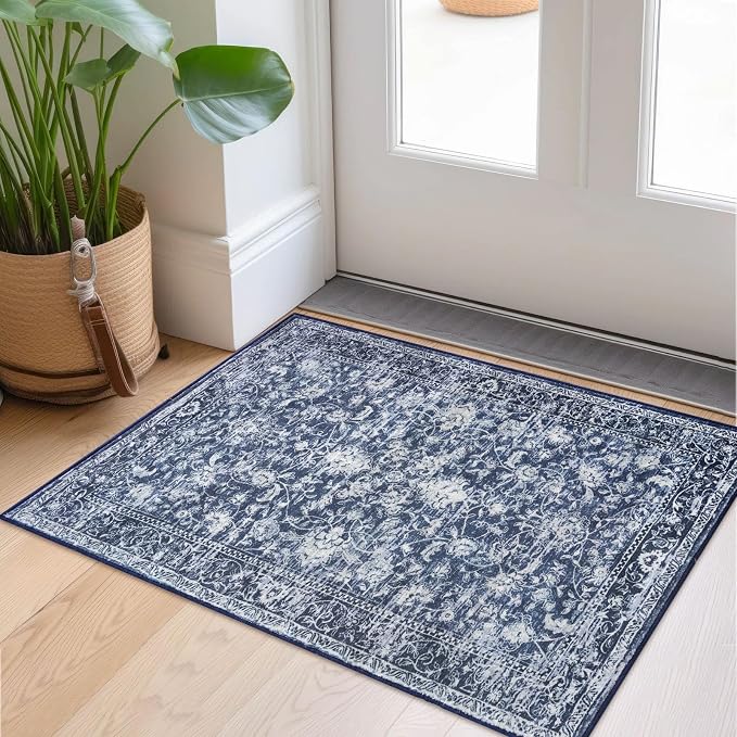 KILOCOCO Washable Rug 2x3 Rug for Entryway Printed Vintage Floral Soft Non-Slip by Kilococo