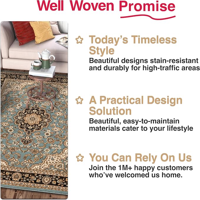 Well Woven Barclay Collection Medallion Kashan Light Blue 6x9 Area Rug - Image 8