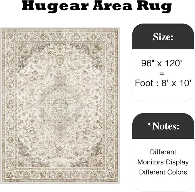 HUGEAR Area Rug 8x10 Vintage Brown Machine Washable Living Room Rugs Thin - Image 2