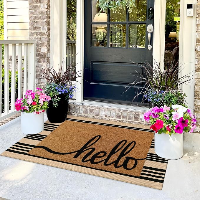 Black and Khaki Striped Rugs 2.3'x3.6', Washable Hand Woven Front Door Rug - Image 3