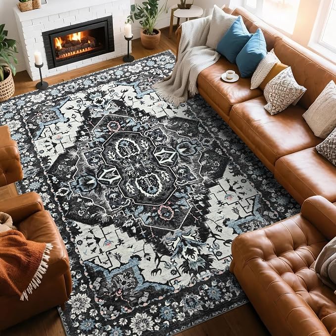 Large Area Rugs 9x12 for Living Room, Washable Vintage Rugs -Low Pile by Beglad