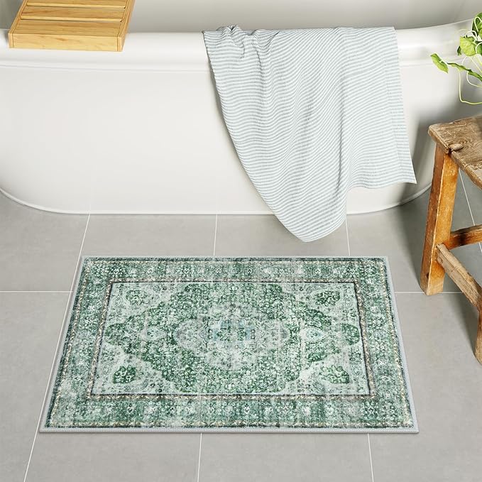 Uphome Green Bath Mat, Distressed Farmhouse Boho Bathroom Rugs, Super Cozy by Uphome
