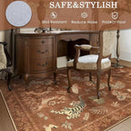 Moynesa Orange 5x7 Bedroom Rugs, Vintage Peacock Floral Washable Area Rugs - Image 5