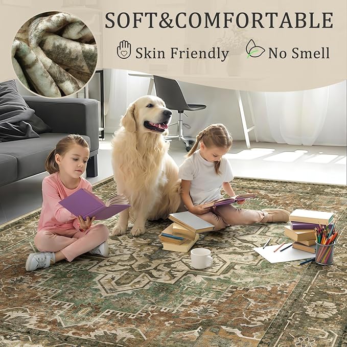 4x6 Machine Washable Area Rug for Living Room, Kids and Pets Friendly for - Image 4