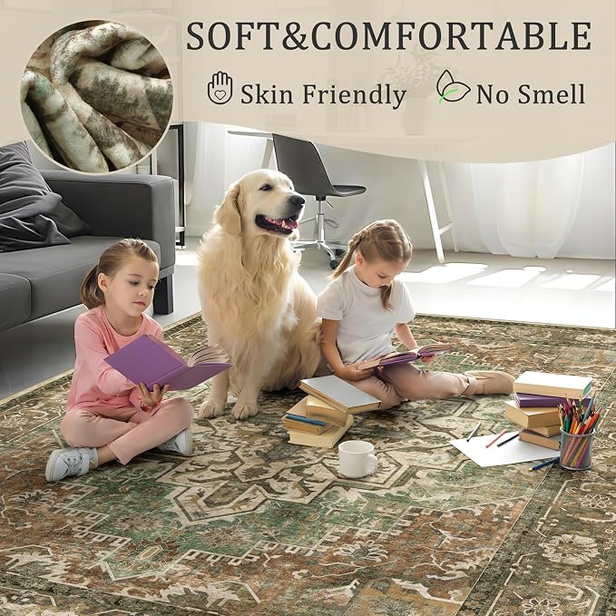 5x7 Machine Washable Area Rug for Living Room, Kids and Pets Friendly for - Image 4