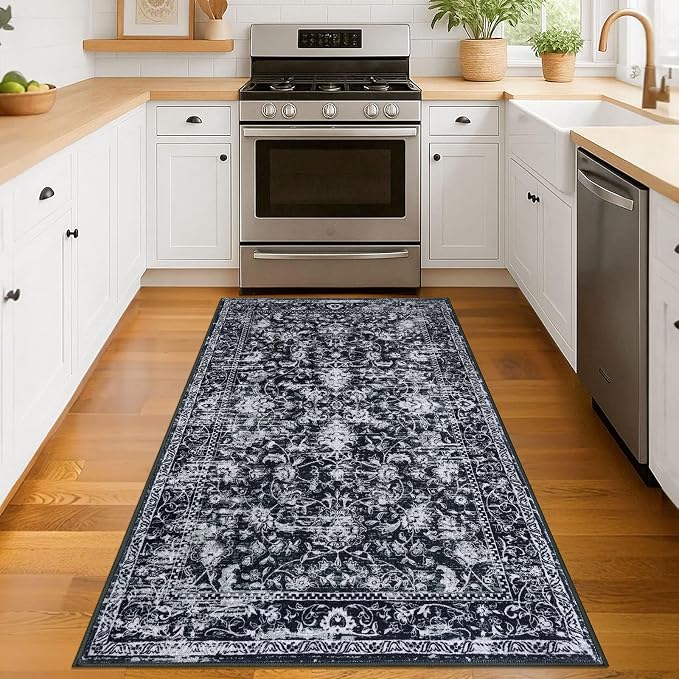 KILOCOCO Area Rug 3x5 Entryway Rug Washable Printed Vintage Floral Rubber - Image 2
