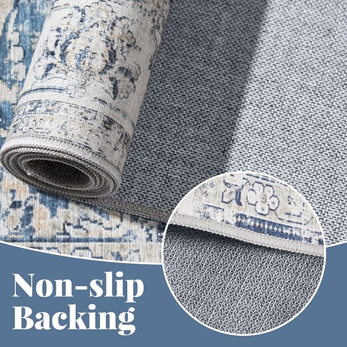 jinchan Fiora Hallway Runner Rug 3x10 Machine Washable Runner Rug Dark Blue - Image 5