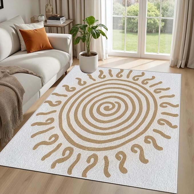 Boho Washable Rugs for Bedroom 2x3, Modern Sun Print Soft Minimalism Area Rug - Image 2