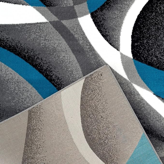 Persian Area Rugs Turquoise 8x10 2305 White Swirls 7'10 x10'6 Modern Abstract - Image 6