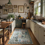 Floral Boho Beige Washable 3x5 Bathroom Entrance Rugs Indoor, Non Slip Flower - Image 4