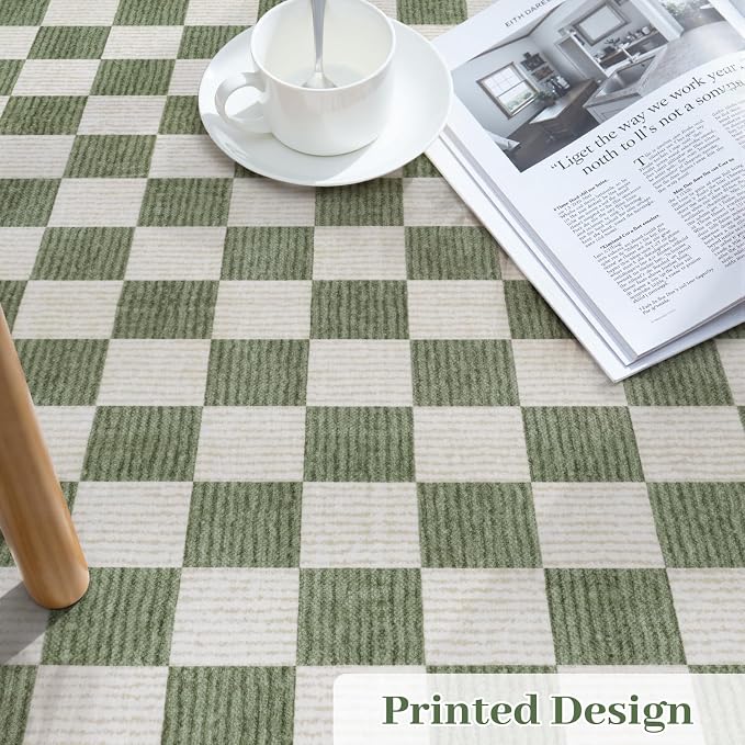 LIVEBOX 4x6 Washable Area Rug Checkered, Non-Slip Small Entryway Rug Green - Image 6