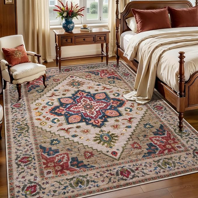 Tangsoo Vintage 4x6 Area Rug, Washable Non Slip Indoor Rugs, Oriental Machine by Tangsoo