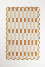 Hand-Tufted Wool Rug with Scalloped Edges, Light Blue Plaid Pattern, Cozy Soft - Image 4