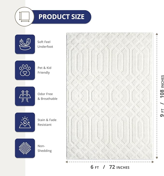 Abani Cozy Cream Area Rug for Living Room, Bedroom - Image 2
