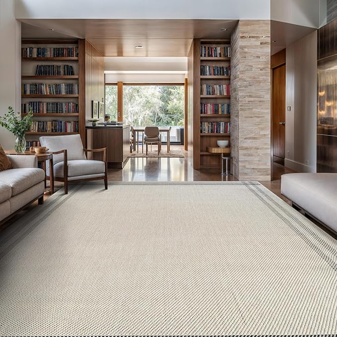 Easy Jute Rugs 10x14 Bordered Bone Color Living Room Indoor Outdoor Area Rug by Unknown