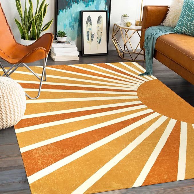 Lahome Sun Print Washable Area Rugs 9x12 Living Room Non-Slip Backing - Image 5