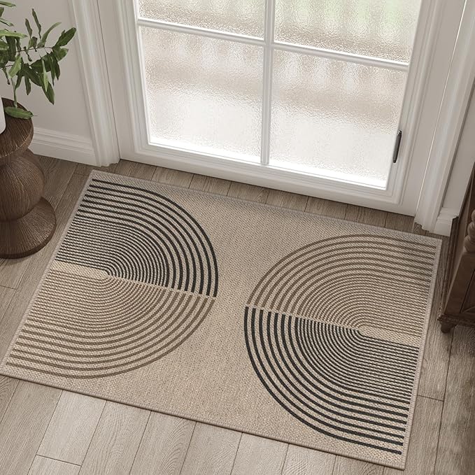 Easy Jute Rainbow Entryway Rug, 2x3 Washable Non-Slip Indoor Outdoor Doormat by Rugalia