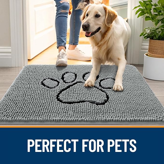 OLANLY Dog Door Mat for Muddy Paws 70x46, Paw Print Design, Absorbs Moisture - Image 6