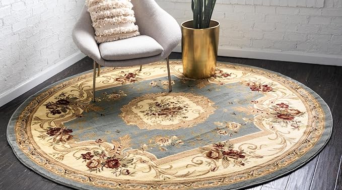 Rugs.com Chateau Collection Rug - 4 Ft Round Light Blue Medium Pile Rug - Image 4