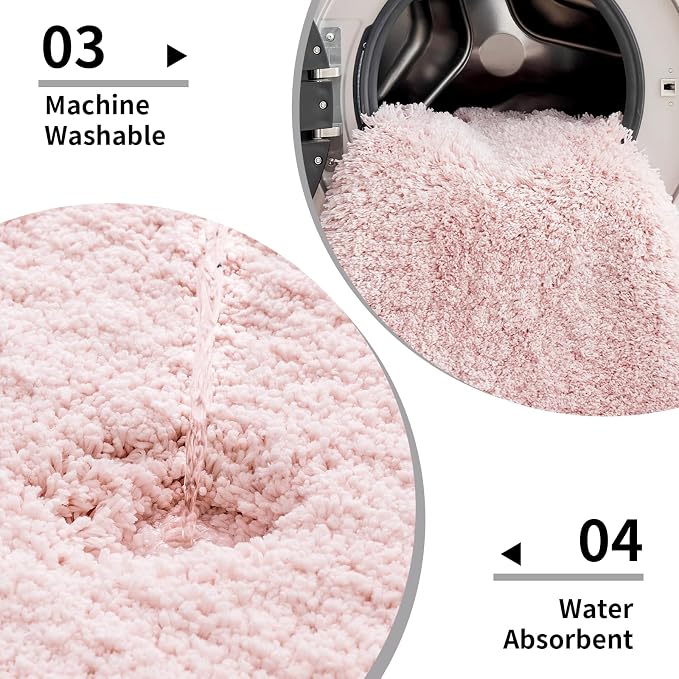 Bathroom Rug 20x32 Non Slip Fluffy Pink Bath Mat - Image 5