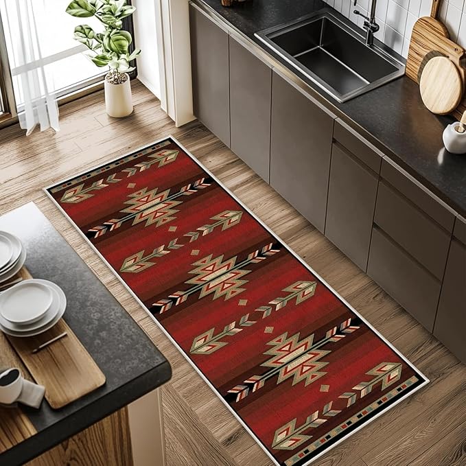 Red Arrow Runner Rug, 3x12ft Retro Geometric Hallway Runner Rug - Image 3