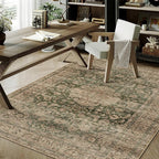 4x6 Washable Vintage Area Rug Green Brown Entryway Office Carpet Non-Slip Soft by WondRg