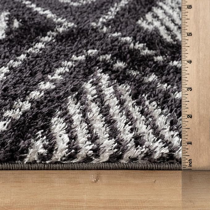 Rugshop Geometric Shag Area Rug Anthracite Dark Gray and White 5' x 7' Great - Image 3