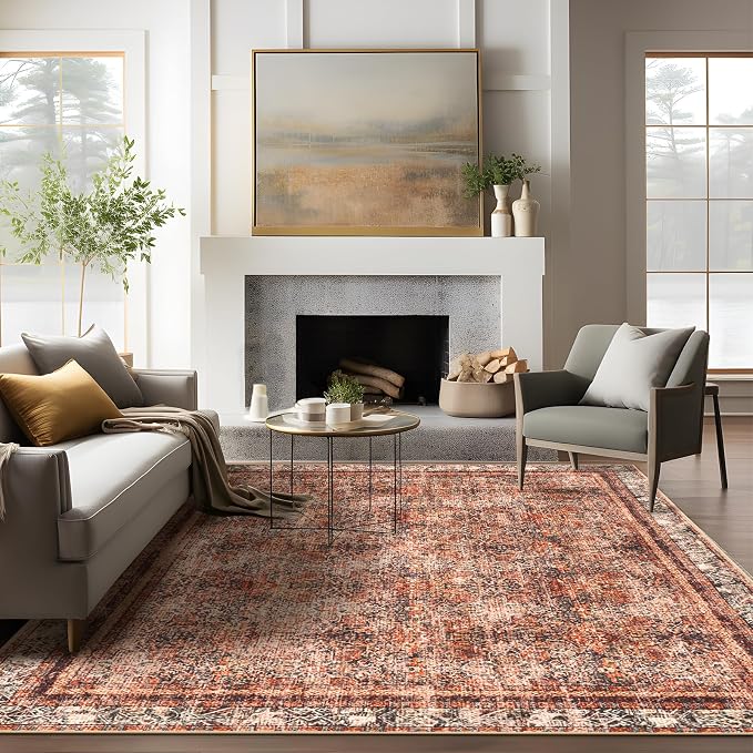 Phantoscope Washable Area Rug 6'x9' Non-Slip, Vintage Neutral Xmas Rugs - Image 6