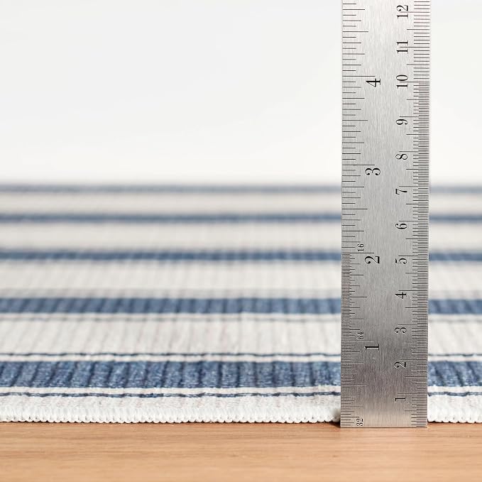Dash & Albert Awning Stripe Blue Machine Washable Rug, 6 X 9 Feet - Image 4