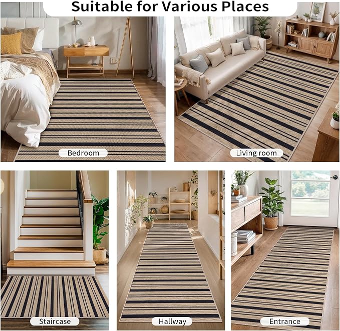 Tangsoo Stripe Easy Jute Rug, Ultra Thin 3x5 Washable Area Rug - Image 8