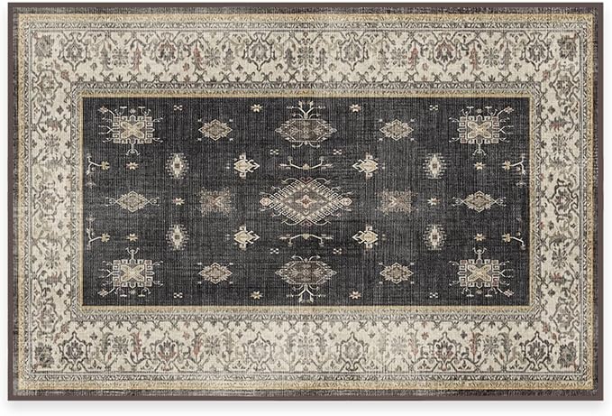 RUGGABLE Washable Vintage Area Rug – Verena Dark Wood 2x3, Stain-Resistant by RUGGABLE