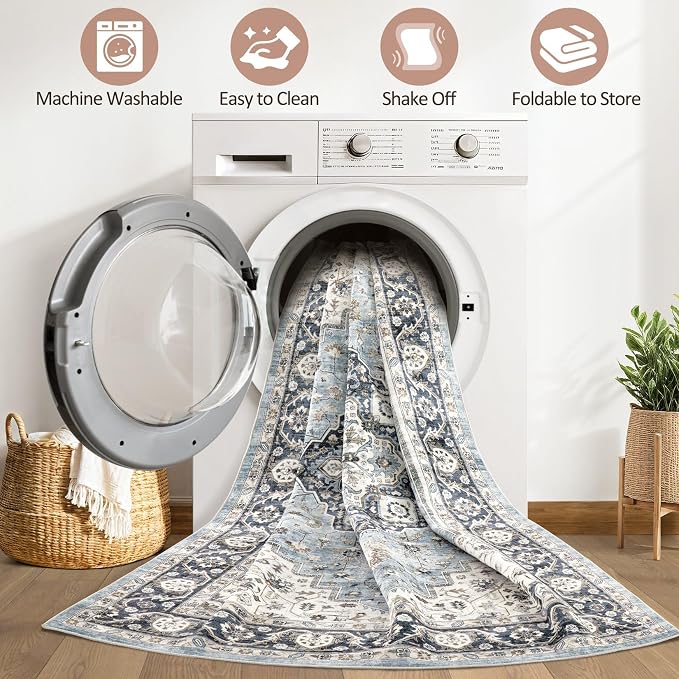 10x12 Area Rug Living Room: Washable Boho Large Neutral Vintage Soft Rugs Stain - Image 2