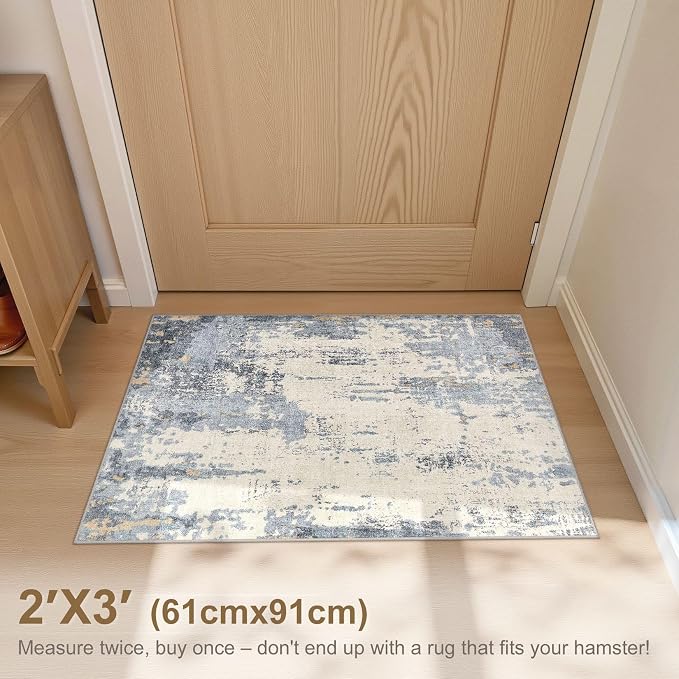 2x3 Entryway Area Rug: Washable Neutral Modern Abstract Small Rug - Image 2