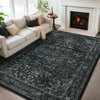 Distressed Black Rugs for Living Room 6x9, Low Pile Thin Area Rugs for Bedroom by Jainmy