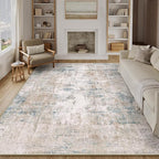 8x10 Washable Area Rug Beige Blue Abstract Living Room Bedroom Carpet Neutral - Image 5
