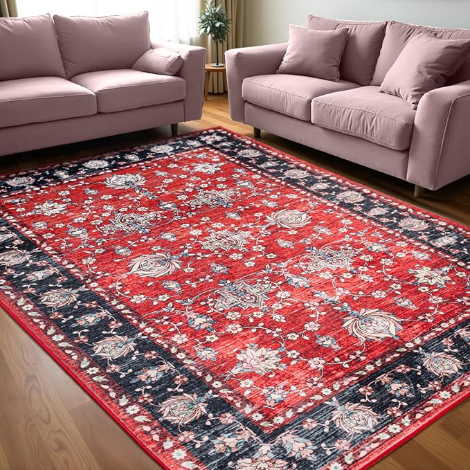 Area Rug for Living Room, 9x12 Machine Washable Non Slip Large Faux Wool Throw - Image 2