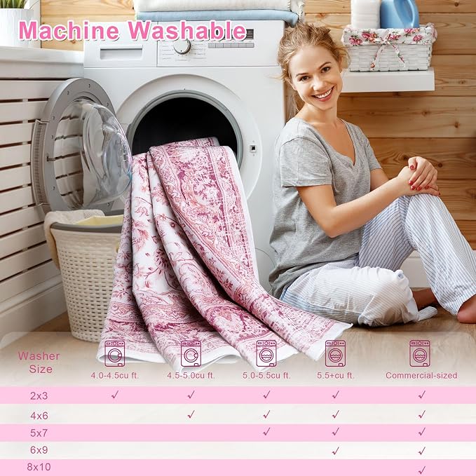 Bright Pink Area Rug for Girls Bedroom, 3x5 Soft Washable Rugs - Image 7