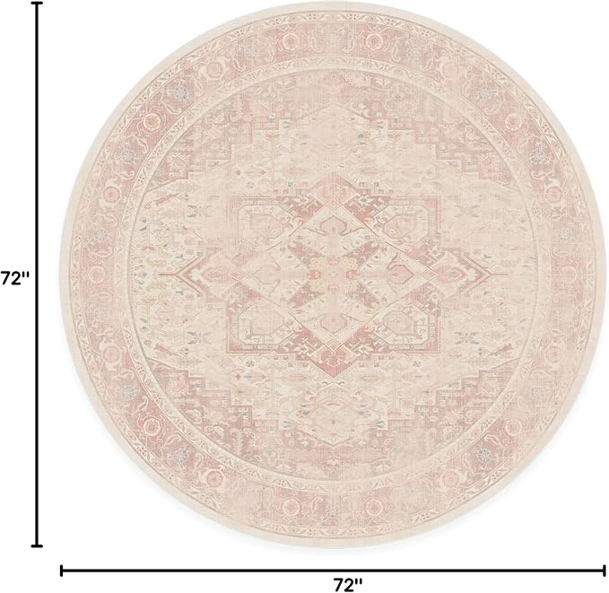 RUGGABLE Washable Area Rug – Kamran Soft Pink 6 ft Round, Stain-Resistant - Image 3