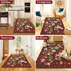 U'Artlines 3x5ft Colorful Red Christmas Floral Rug, Non Slip Washable Area Rug - Image 7