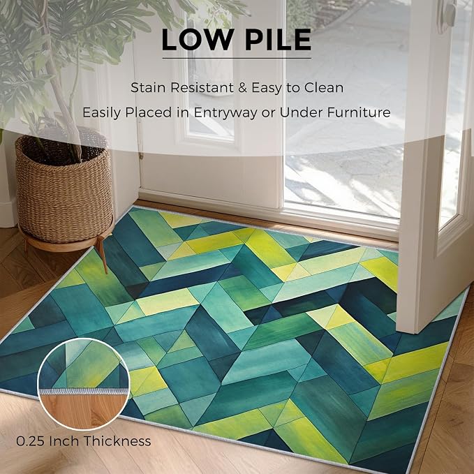3x5 Geometric Zigzag Rugs for Bedroom Decor, Washable Green Chevron Pattern - Image 7