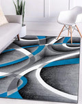 Persian Area Rugs Turquoise 8x10 2305 White Swirls 7'10 x10'6 Modern Abstract by LuxeWeavers