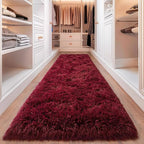 Burgundy Runner Rug for Hallway, Bedroom Bedside Plush Rugs, Non Slip Fluffy - Image 5