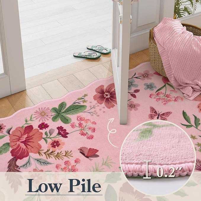 Lahome Floral Washable Rugs, 4X6 Pink Rugs - Image 5