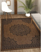 CAMILSON Outdoor Rug, 5x7 Medallion Nut Brown Black Modern Area Rugs - Image 3