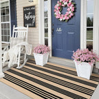 Black and Khaki Striped Rugs 3x5, Outdoor Cotton Hand Woven Front Door Mat by Sungea